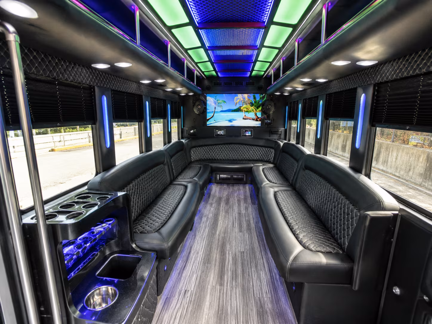keller 18 passenger party bus inside
