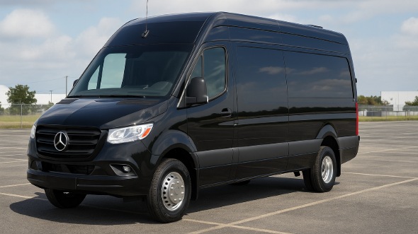 Exterior of Charter Bus Company Keller's Sprinter Van Rental With Driver in Keller
